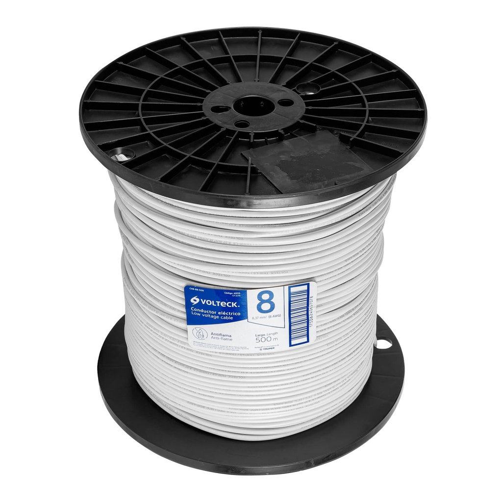 Metro de cable THHW-LS 8 AWG blanco en carrete de 500 m