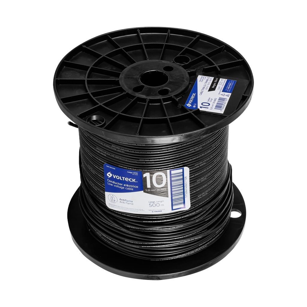 Metro de cable THHW-LS 10 AWG negro en carrete de 500 m