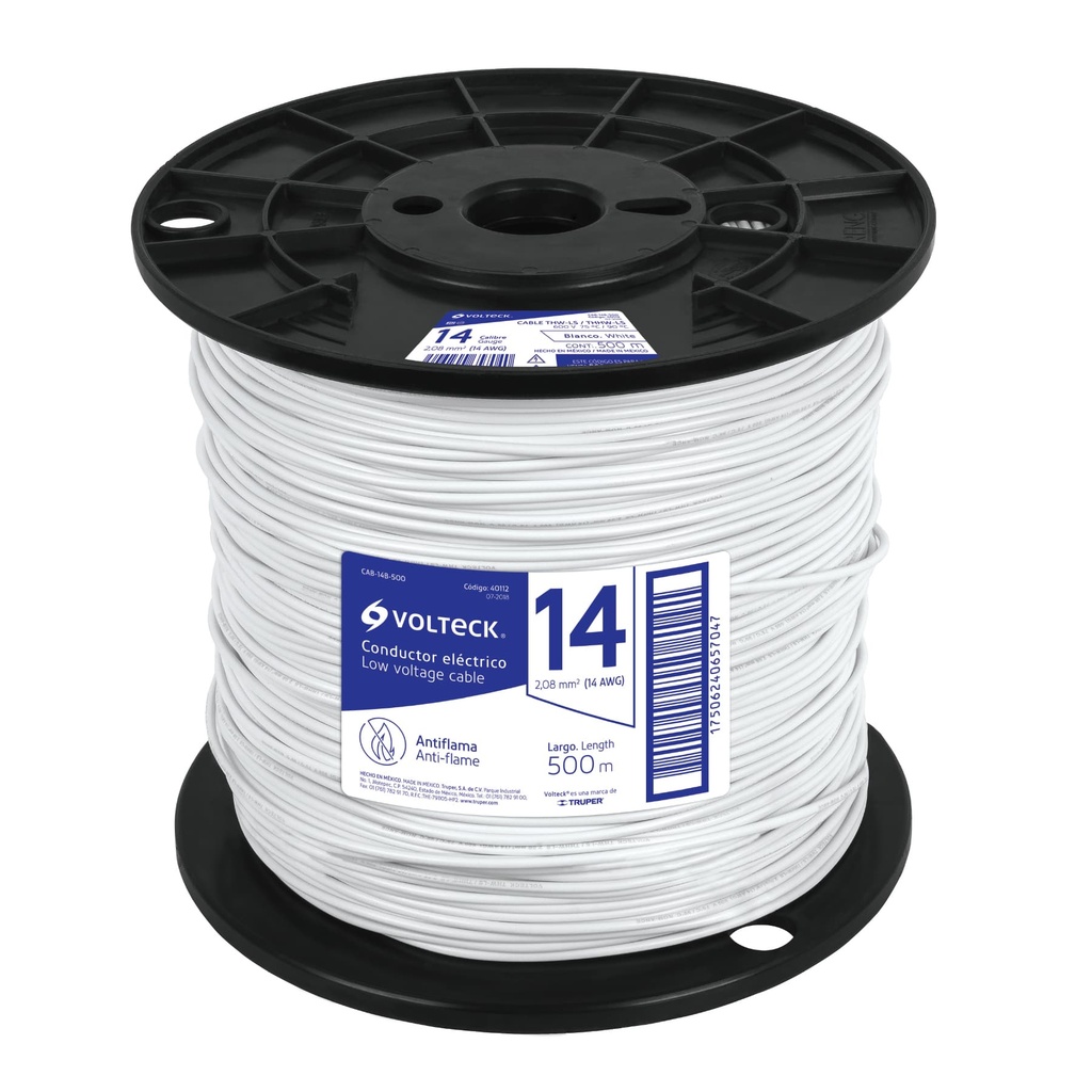 Metro de cable THHW-LS 14 AWG blanco en carrete de 500 m