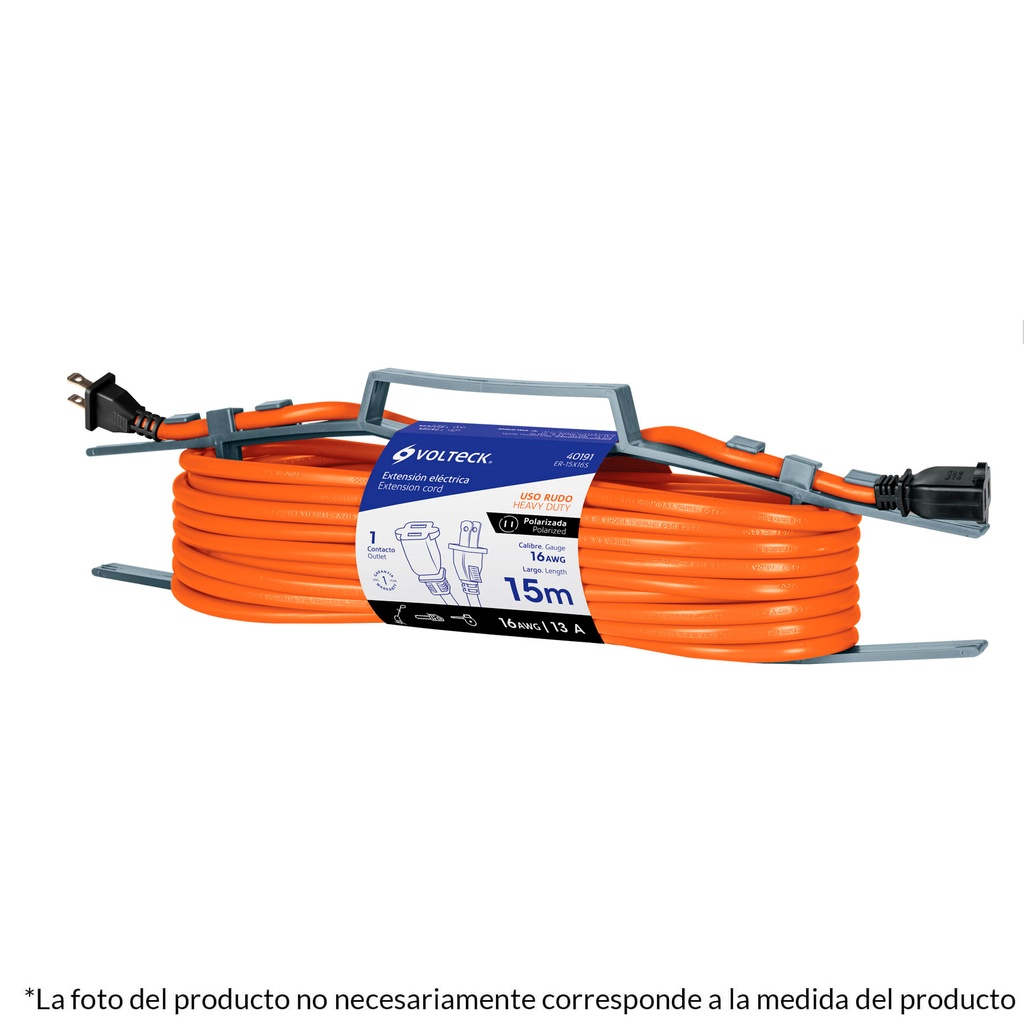 Extensión eléctrica uso rudo 6m 2x16 AWG para 1 clavija