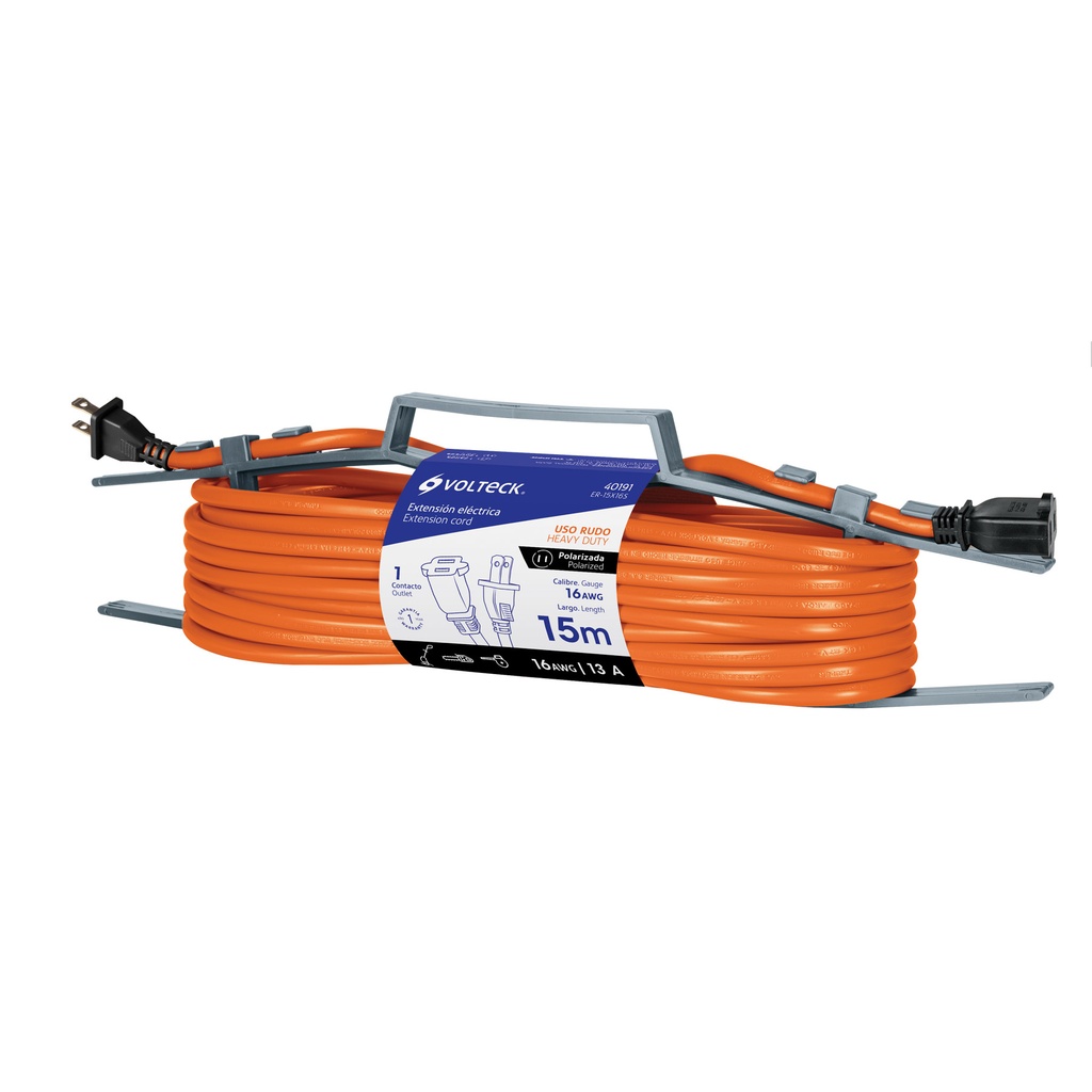 [40191] Extensión eléctrica uso rudo 15 m 2x16 AWG para 1 clavija