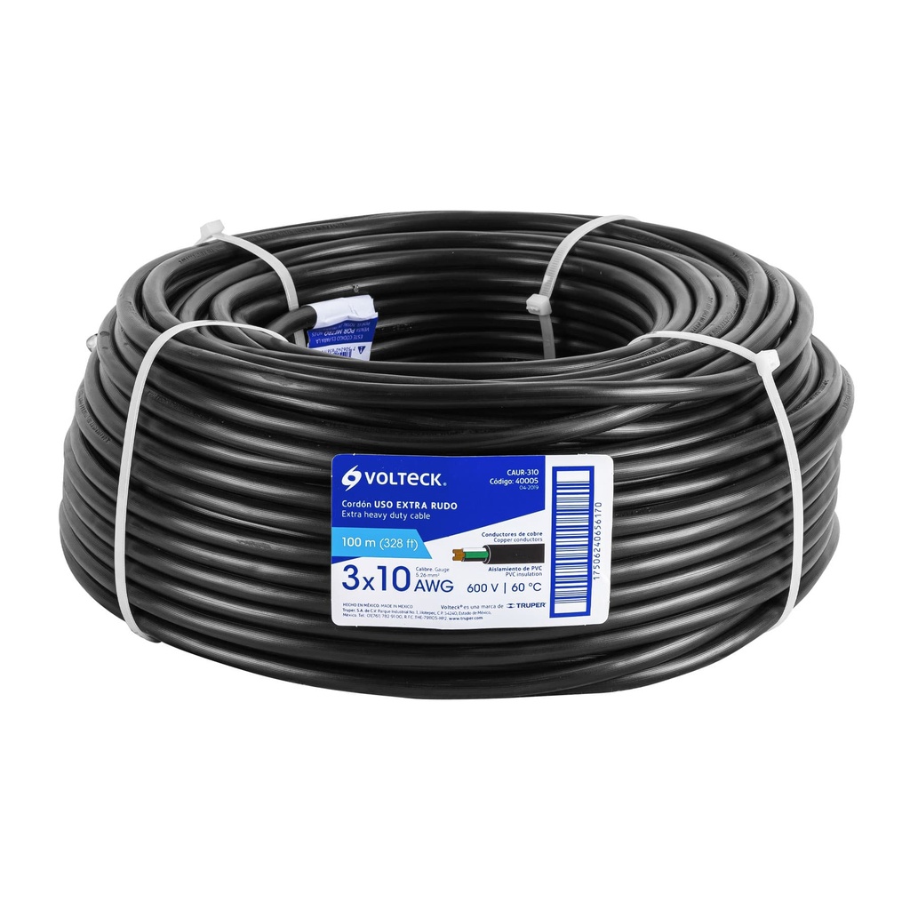 Metro de cable uso extra rudo 3 x 10 AWG en rollo de 100 m