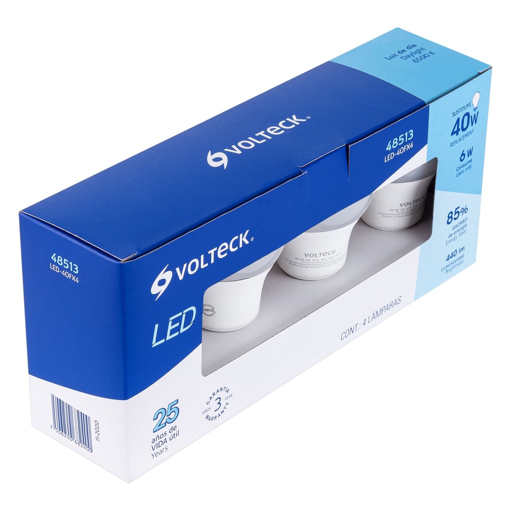 Pack de 4 lámparas LED A19 6 W (equiv. 40 W), luz de día