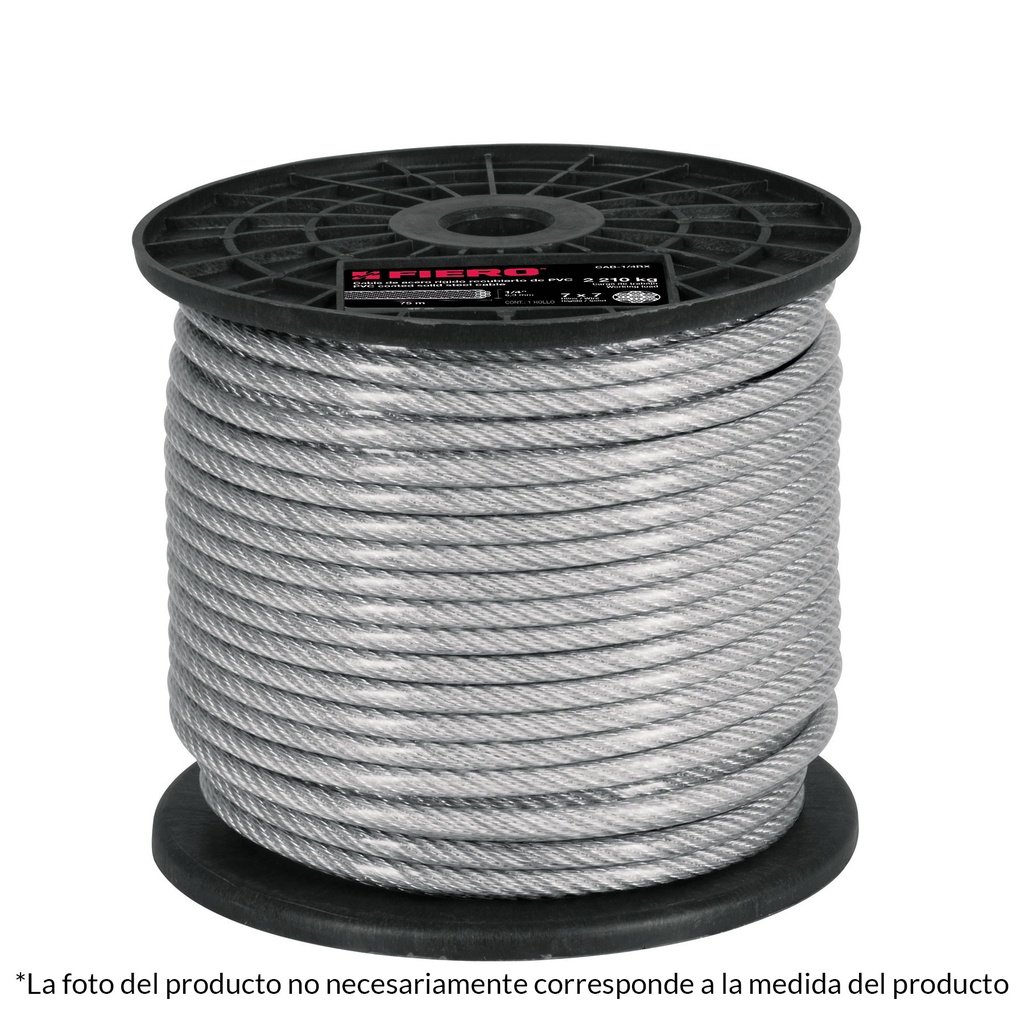 Metro de cable rígido 3/32' acero 7x7 recubierto PVC, 75 m