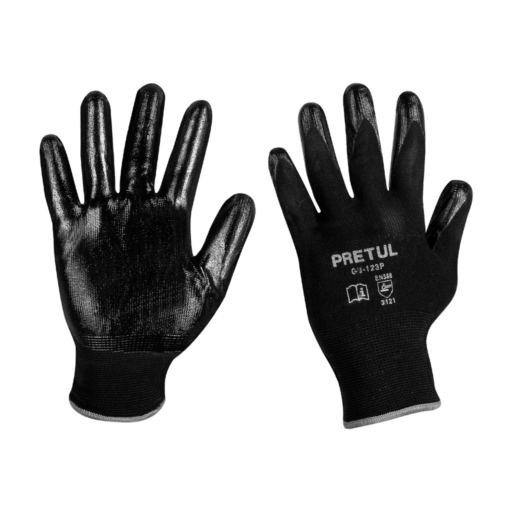 Guantes de nylon recubiertos de nitrilo, G, Pretul