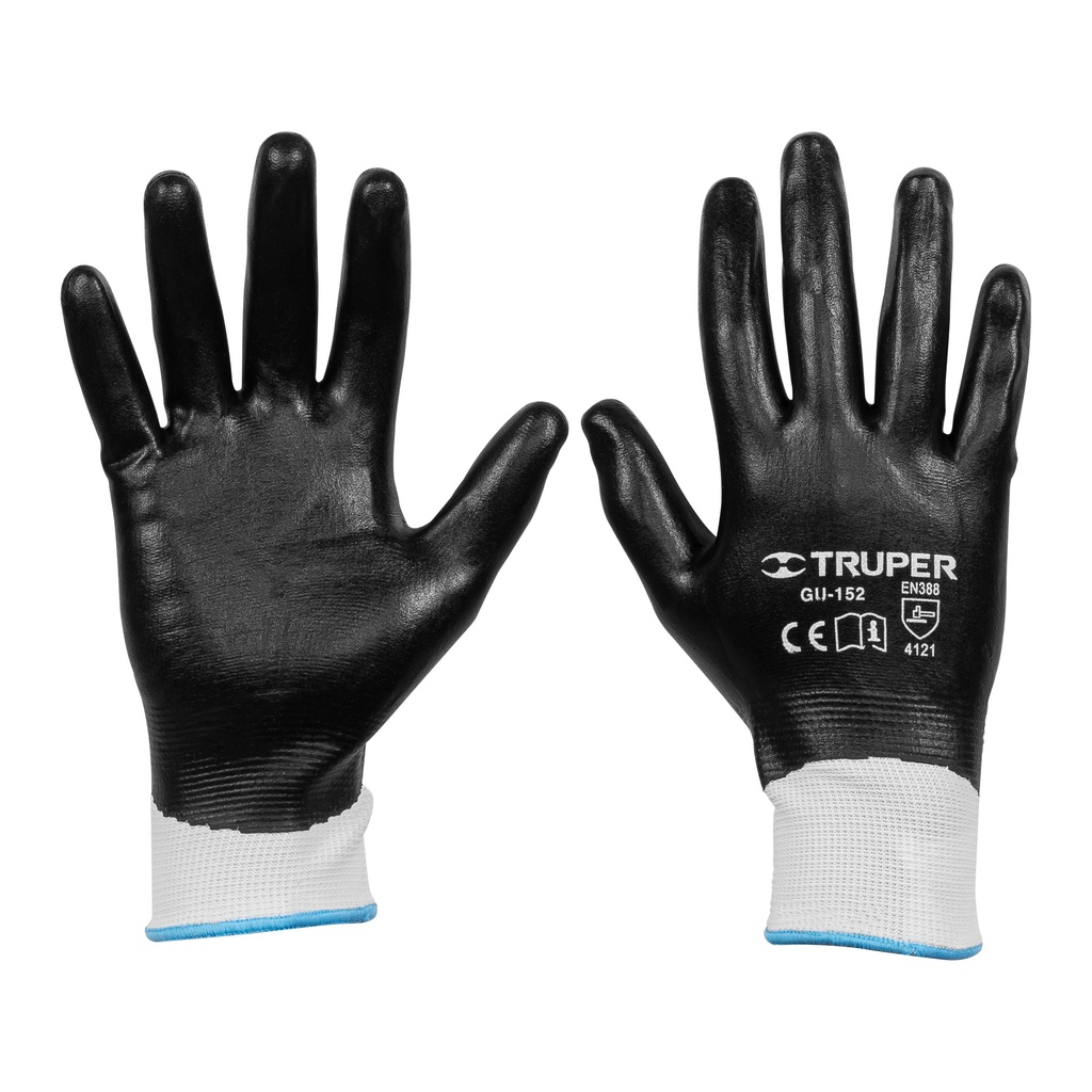 Guantes de poliéster con recubrimiento de nitrilo, M, Truper