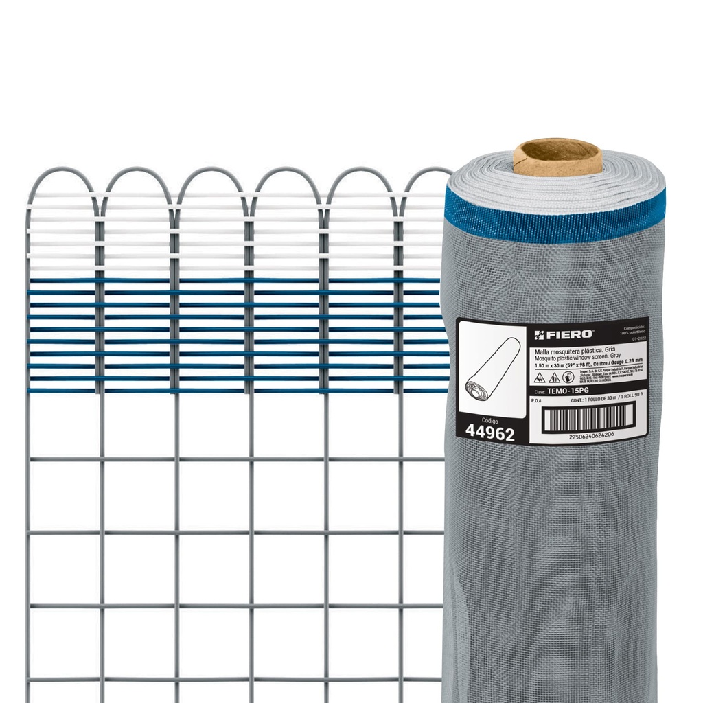 Rollo de 30 m x 1.5 m de malla mosquitera plástica gris