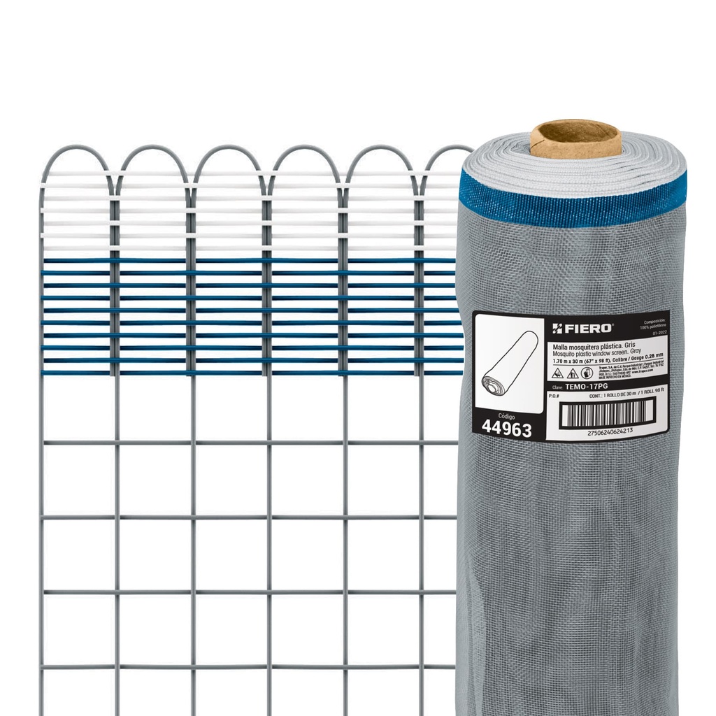 Rollo de 30 m x 1.7 m de malla mosquitera plástica gris