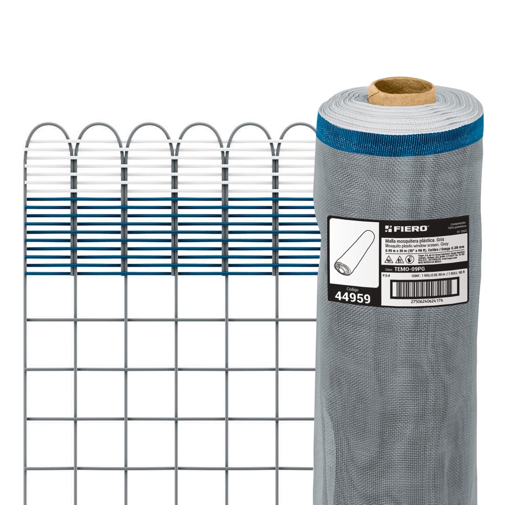 Rollo de 30 m x 0.9 m de malla mosquitera plástica gris