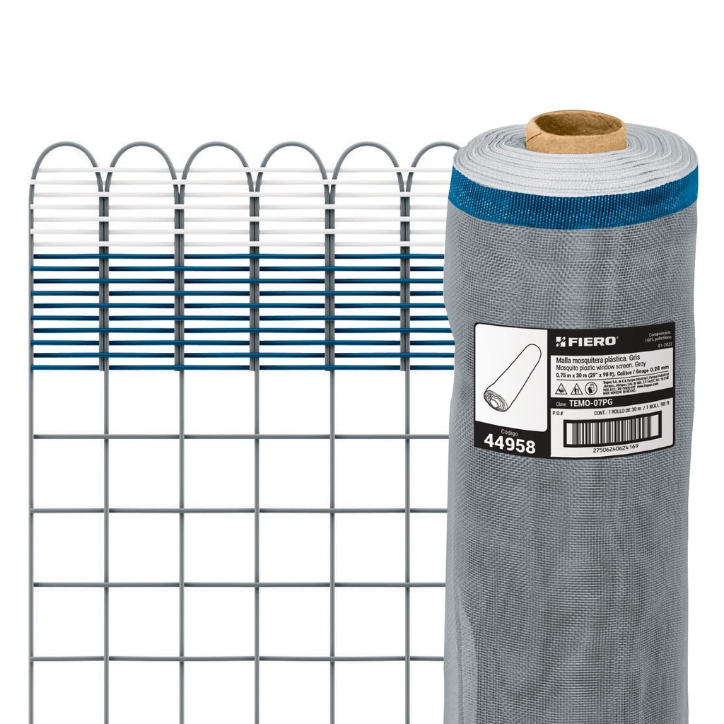 Rollo de 30 m x 0.75 m de malla mosquitera plástica gris