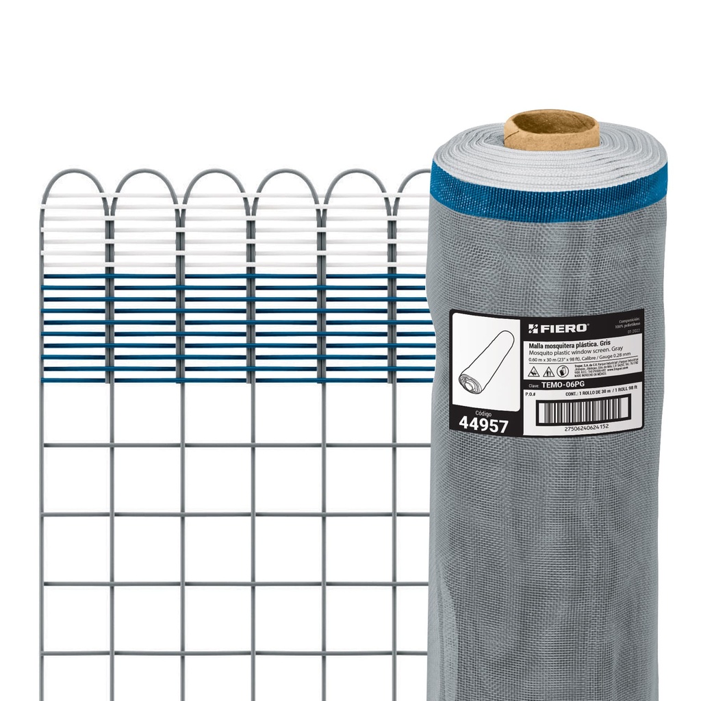 Rollo de 30 m x 0.6 m de malla mosquitera plástica gris