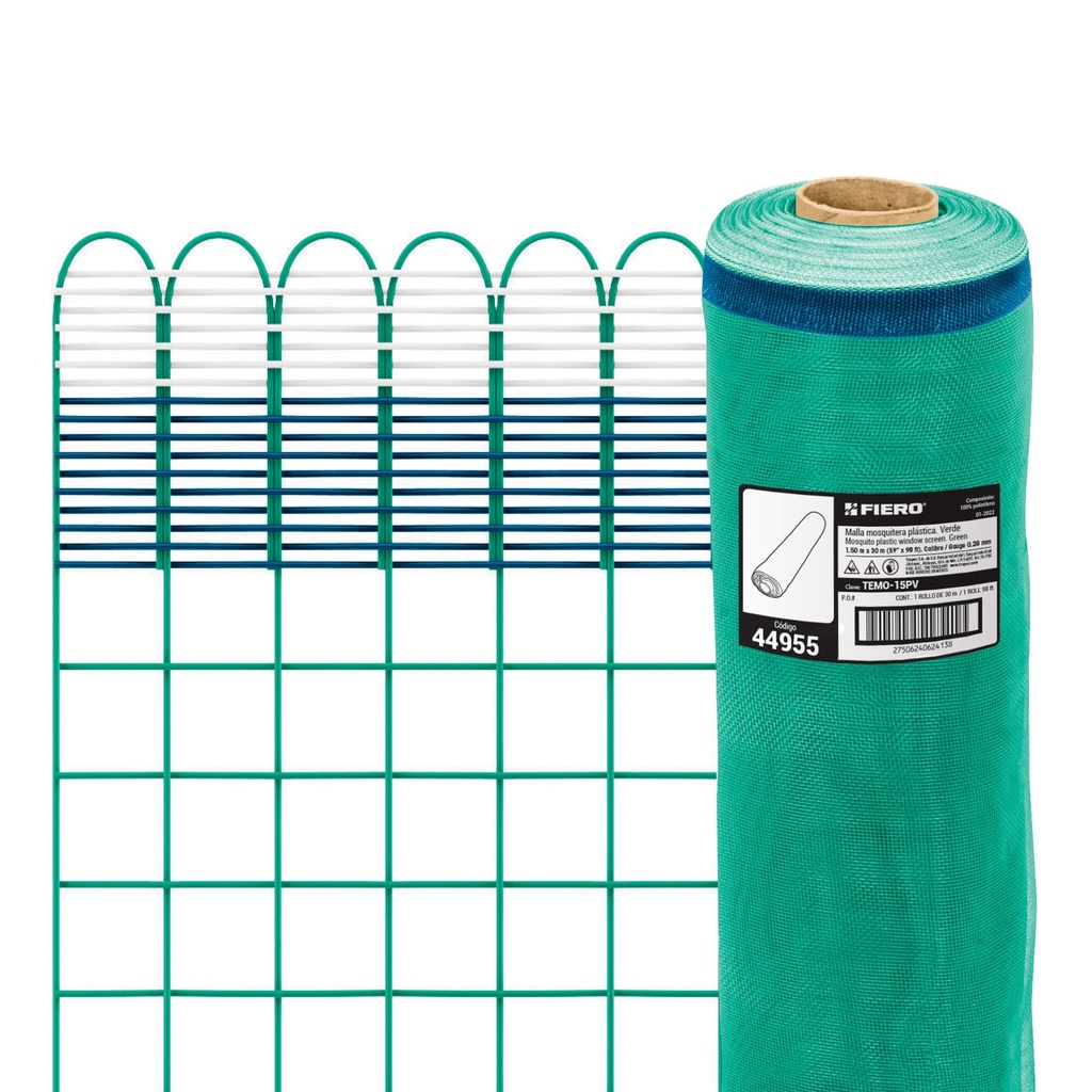 Rollo de 30 m x 1.5 m de malla mosquitera plástica verde