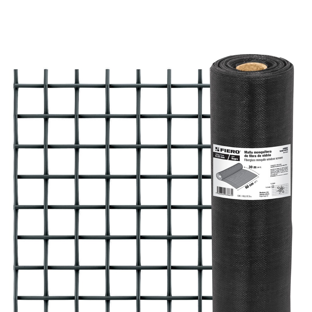 Rollo de 30 m x 0.6 m malla mosquitera fibra de vidrio negra