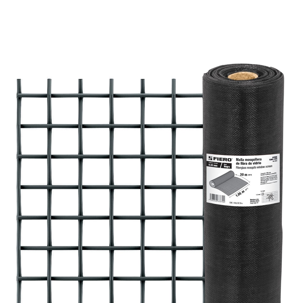 Rollo de 30 m x 1.05m malla mosquitera fibra de vidrio negra