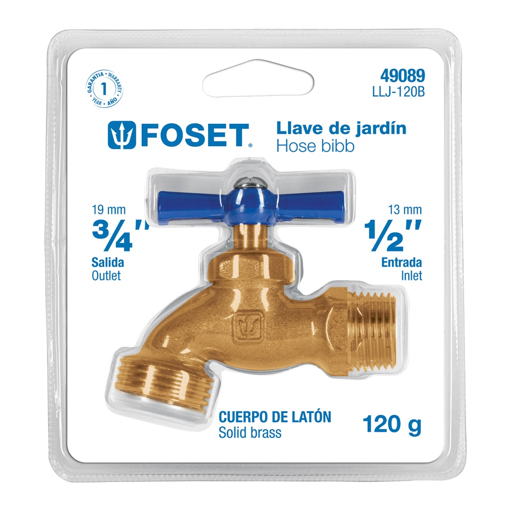 [49089] Llave para manguera, de latón, 120 g 1/2', en blíster, Foset