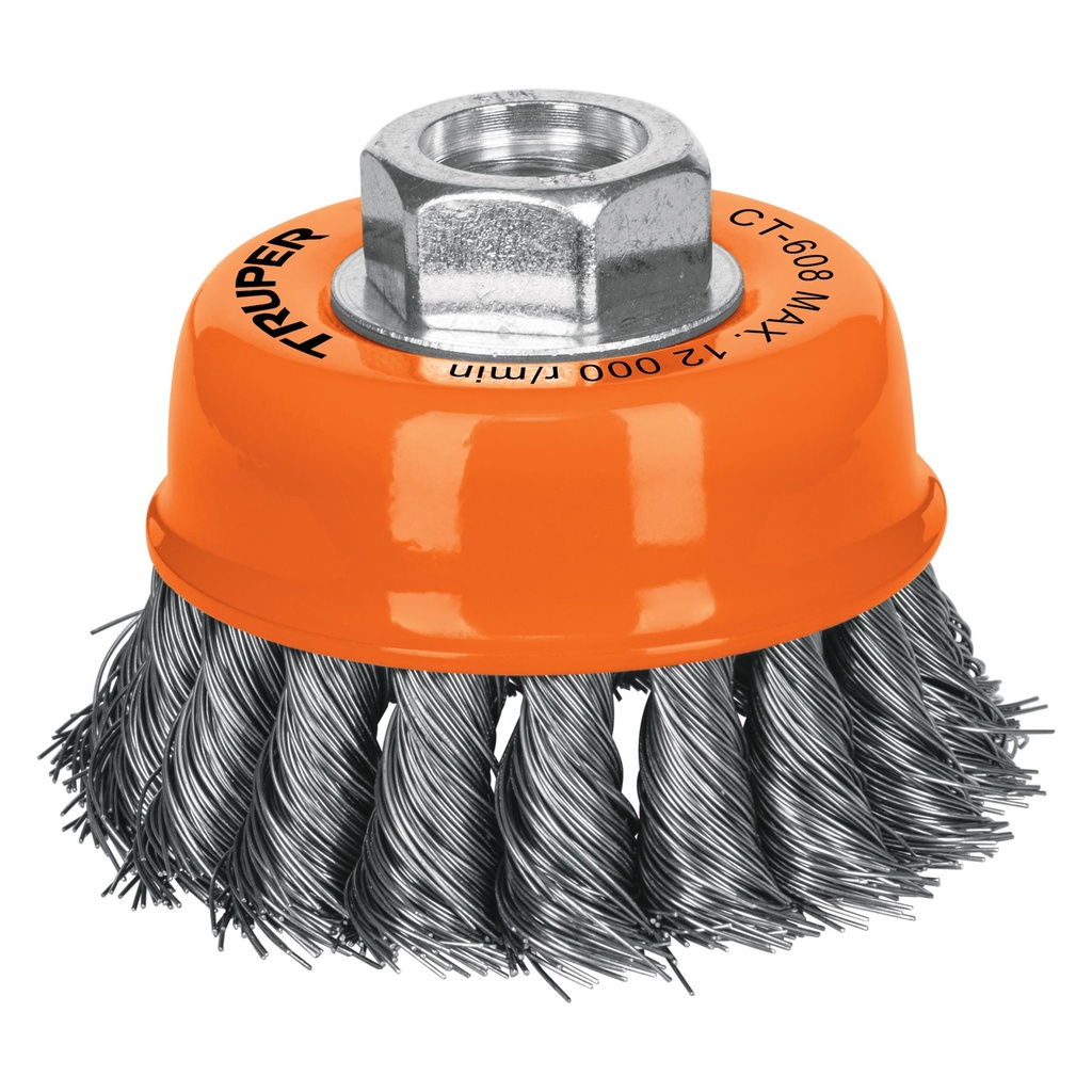 Carda copa 3' alambre trenzado fino, eje 5/8'-11, Truper