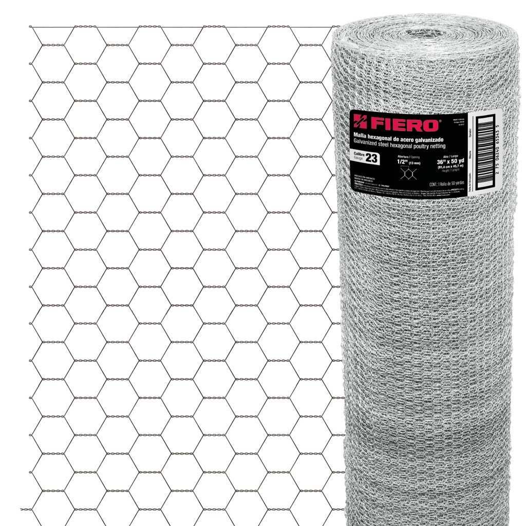 Rollo de malla hexagonal 45mx0.9m calibre 23 abertura 13mm