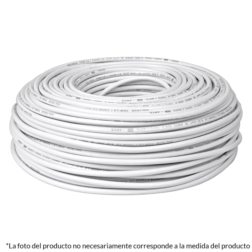 Rollo de 100 metros de cable THW CCA 8 AWG blanco, Basic