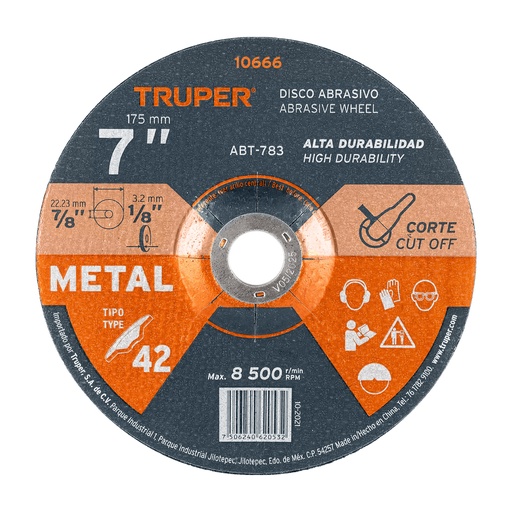 [10666] Disco Tipo 42 de 7' x 3.2 mm para corte de metal, Truper