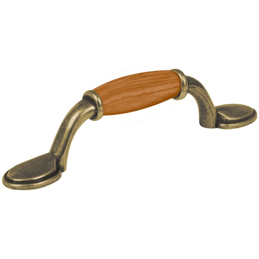 [43831] Jaladera de 76 mm latón antiguo con inserto tipo madera