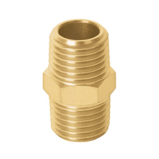 [19024] Niple de latón, tipo FF, cuerda 1/4 NPT, Truper