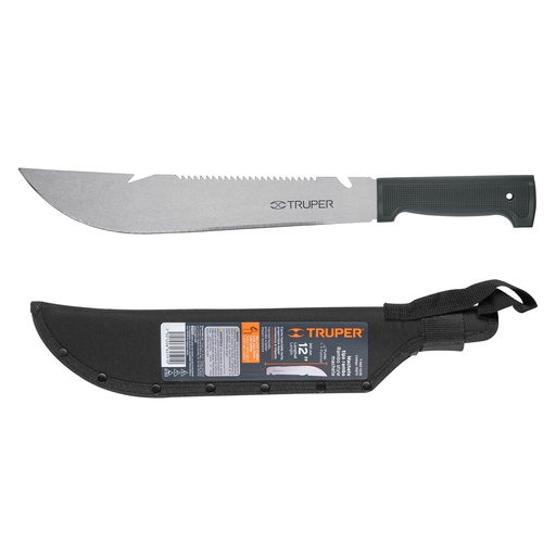 [15870] Machete rambo 12' cacha inyectada negra, con funda, Truper