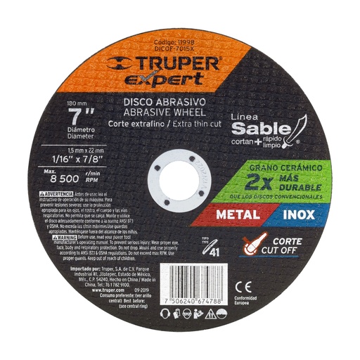 [11998] Disco Tipo 41 de 7' x 1.5 mm corte fino de metal, Expert