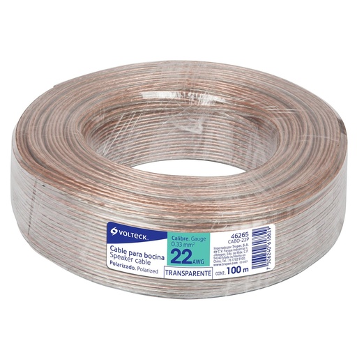 [46265] Rollo de 100 m cable polarizado transparente p/bocina 22 AWG