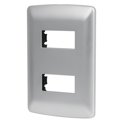 [46398] Placa 2 módulos de ABS, línea italiana, color plata, Volteck