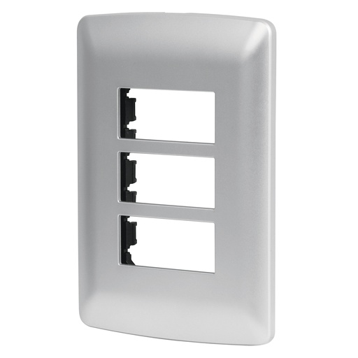 [46399] Placa 3 módulos de ABS, línea italiana, color plata, Volteck