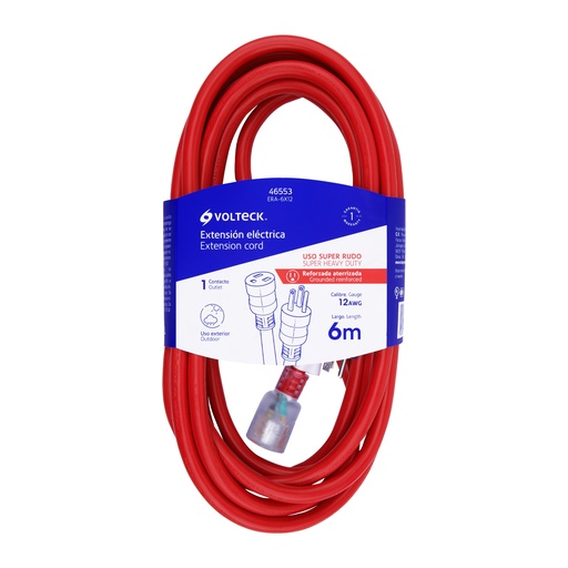 [46553] Extensión reforzada aterrizada 6 m 3x12 AWG, Volteck