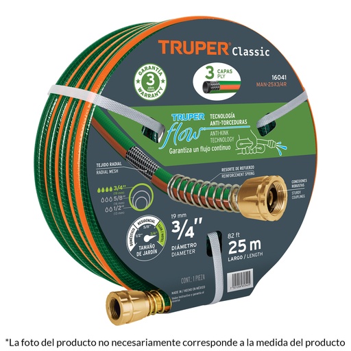 [16030] Manguera 1/2' reforzada 3 capas 10 m conexiones de metal