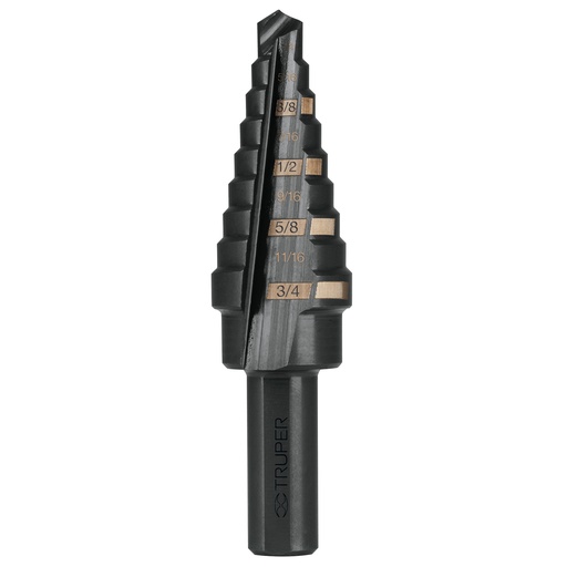 [12123] Broca escalonada óxido negro 9 escalones 1/4' a 3/4', Truper