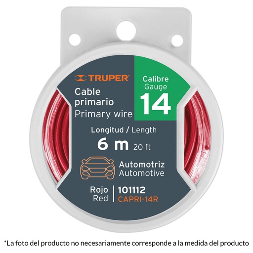 [101089] Carrete con 12 m de cable primario rojo calibre 18, Truper