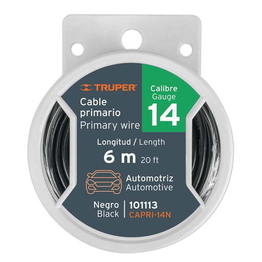 [101113] Carrete con 6 m de cable primario negro calibre 14, Truper