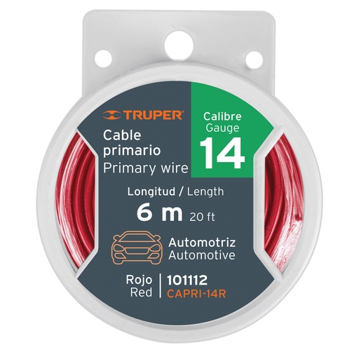 [101112] Carrete con 6 m de cable primario rojo calibre 14, Truper