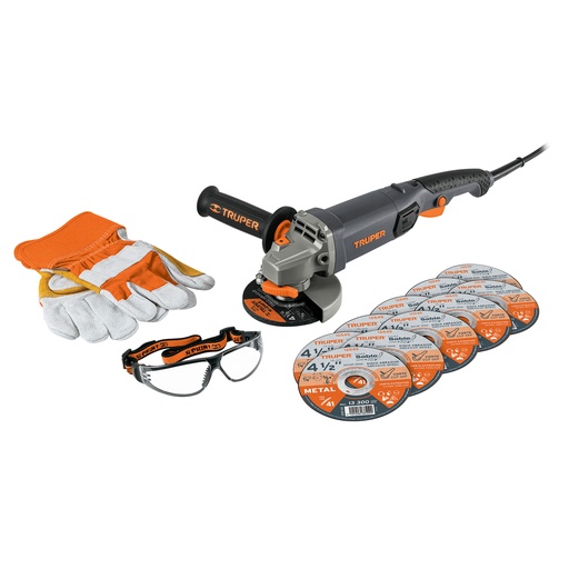 [101456] Esmeriladora 4-1/2' 950 W, discos, lentes y guantes, Truper