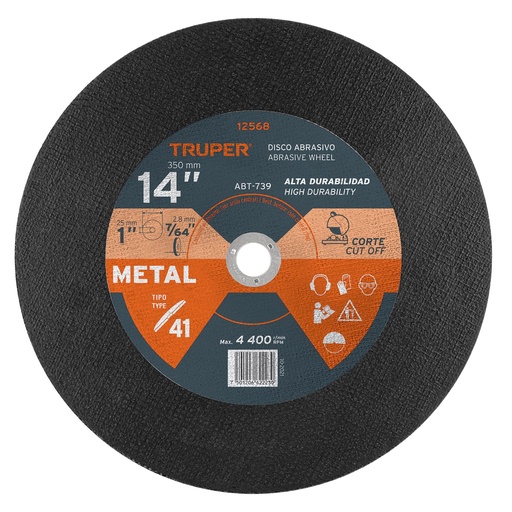 [12568] Disco Tipo 41 de 14' x 2.8 mm para corte de metal, Truper