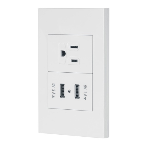 [45603] Placa armada 1contacto, 2puertos USB, 1.5mod,Española,blanco