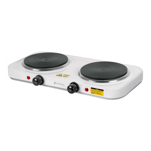 [49990] Parrilla eléctrica doble quemador tipo disco, blanca,Volteck