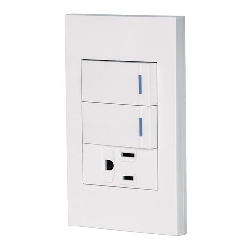 [45597] Placa armada 2 interruptores,1 contacto,1mod,Española,blanco