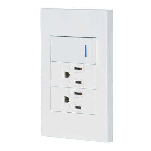 [45594] Placa armada 1 interruptor, 2 contactos,1mod,Española,blanco