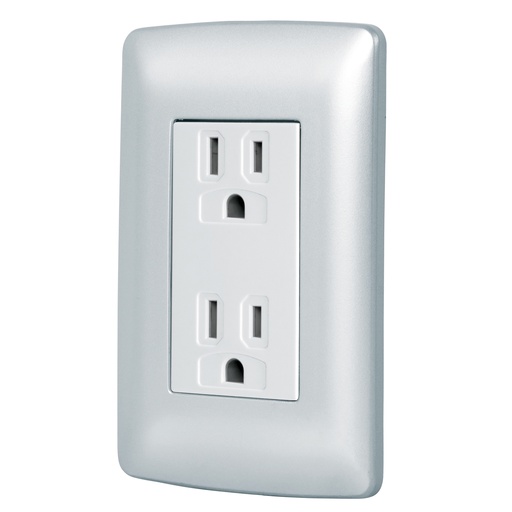 [49806] Contacto dúplex aterrizado, color plata, línea Italiana 