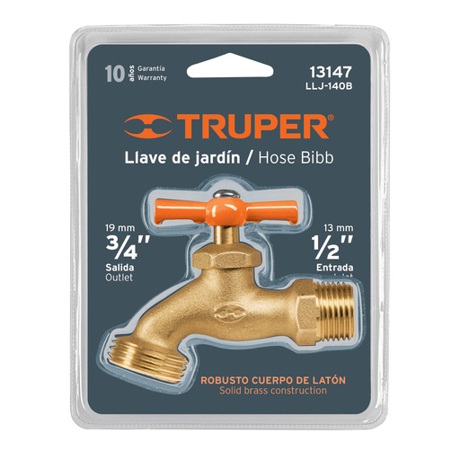 [13147] Llave para manguera, de latón 140 g 1/2', en blíster, Truper