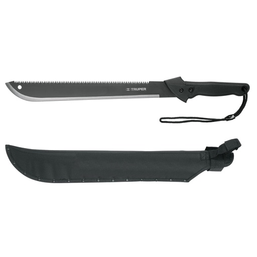 [13098] Machete doble filo 18' cacha bimaterial, con funda, Truper