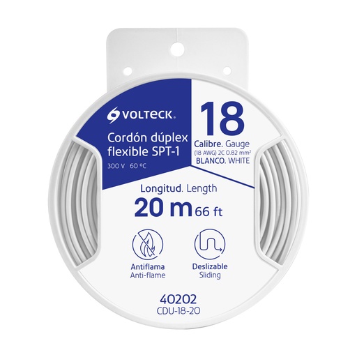 [40202] Carrete con 20 m cordón dúplex flexible SPT 18 AWG, Volteck