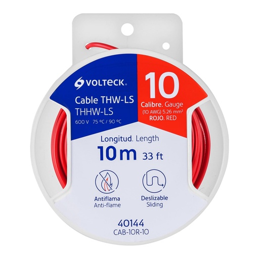 [40144] Carrete con 10 m de cable THHW-LS 10 AWG rojo, Volteck