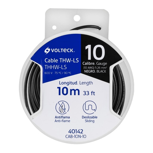 [40142] Carrete con 10 m de cable THHW-LS 10 AWG negro, Volteck