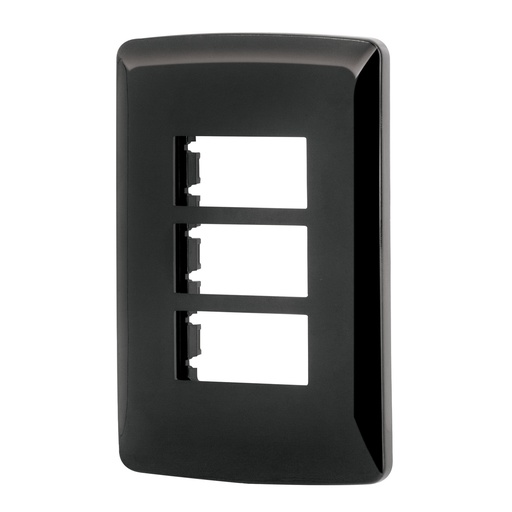 [40138] Placa 3 modulos, Italiana, color negro, Volteck