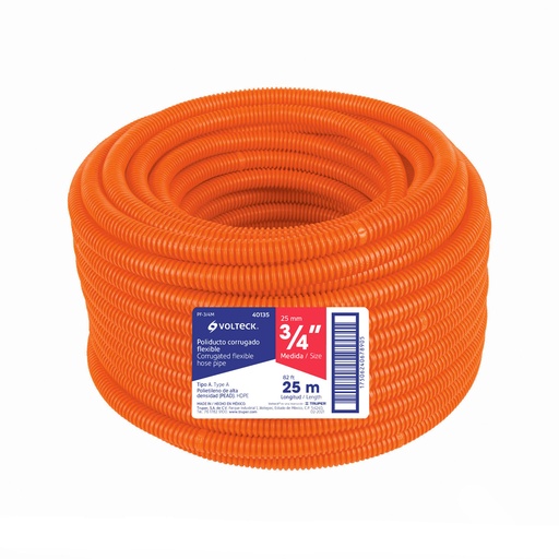 [40135] Metro de poliducto 3/4' corrugado flex. s/guía, rollo 25 m